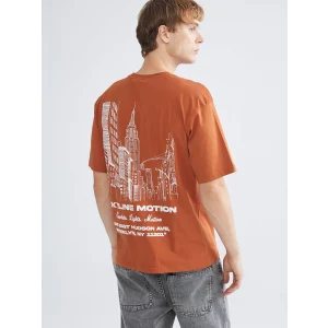 XSIDE Turuncu Bisiklet Yaka Baskılı Penye Erkek Tişört