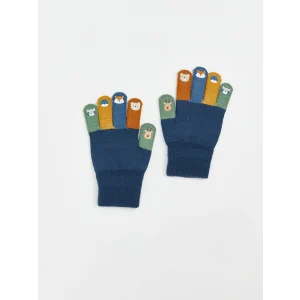 LCW baby İndigo Renk Bloklu Erkek Bebek Eldiven
