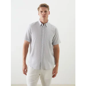 LCWAIKIKI Classic Gri Regular Fit Kısa Kollu Armürlü Erkek Gömlek