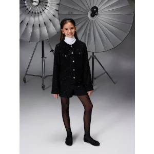 LCW Kids Siyah Pul İşlemeli Kız Çocuk Tüvit Ceket