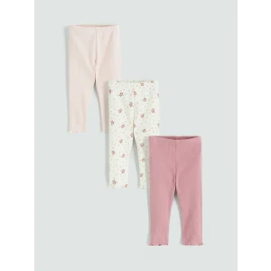 LCW baby Ekru Beli Lastikli Çiçekli Kız Bebek Tayt 3lü