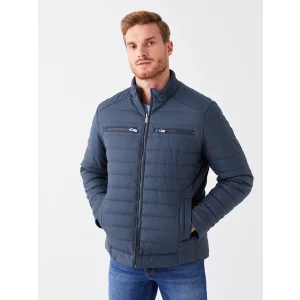 LCWAIKIKI Classic Lacivert Standart Kalıp Dik Yaka Erkek Deri Görünümlü Mont