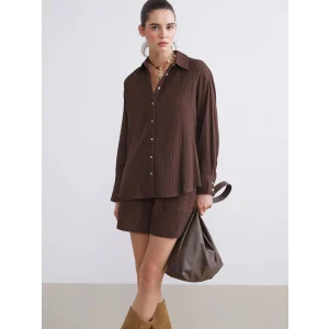 LCW Vision Kahverengi Dokulu Müslin Kadın Gömlek