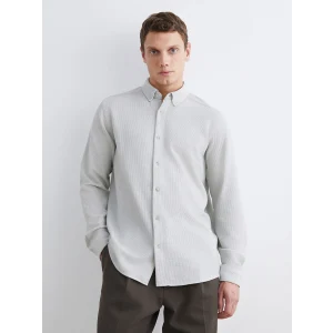 LCW Vision Bej Slim Fit Uzun Kollu Erkek Dokulu Gömlek