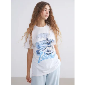 XSIDE Beyaz İstanbul Baskılı Kadın Tişört