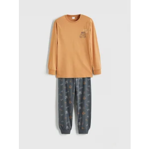 LCW Kids Kahverengi Bisiklet Yaka Erkek Çocuk Pijama Takımı