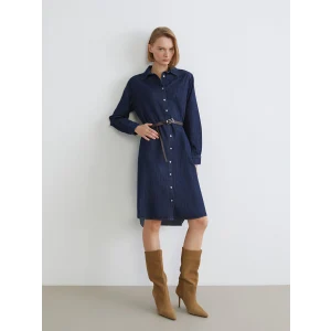 LCWAIKIKI Classic İndigo Kemerli Jean Gömlek Elbise
