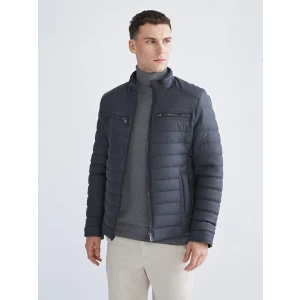 LCWAIKIKI Classic Antrasit Standart Kalıp Dik Yaka Erkek Deri Görünümlü Mont