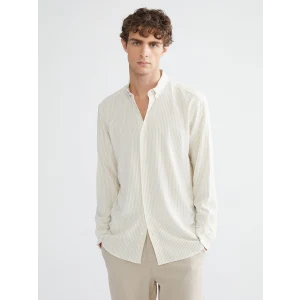 LCW Vision Bej Slim Fit Uzun Kollu Çizgili Erkek Gömlek