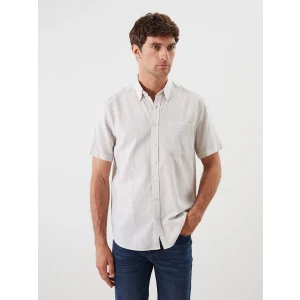 LCWAIKIKI Classic Bej Regular Fit Kısa Kollu Armürlü Erkek Gömlek