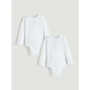 LCW baby Ekru Bisiklet Yaka Basic Kız Bebek Çıtçıtlı Bodysuit 2li