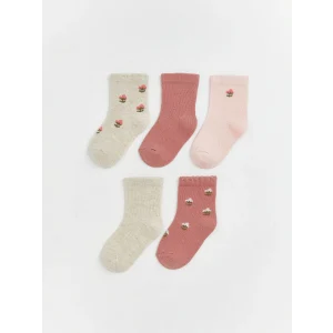 LCW baby Ekru Çiçekli Kız Bebek Soket Çorap 5li