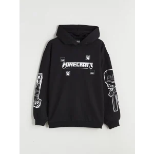 LCW Kids Siyah Kapüşonlu Minecraft Baskılı Erkek Çocuk Sweatshirt