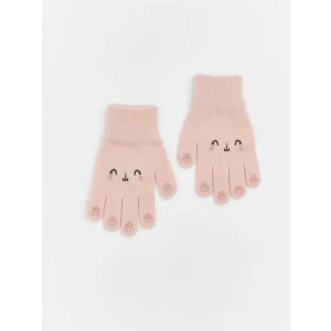 LCW baby Pembe Hayvan Nakışlı Kız Bebek Eldiven
