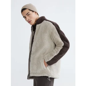 XSIDE Bej Dik Yaka Pelüş Erkek Fermuarlı Sweatshirt