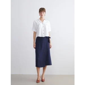 LCWAIKIKI Classic Lacivert Beli Bağlamalı Saten Etek