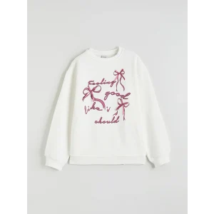 LCW Kids Ekru Fiyonk Baskılı Kız Çocuk Sweatshirt