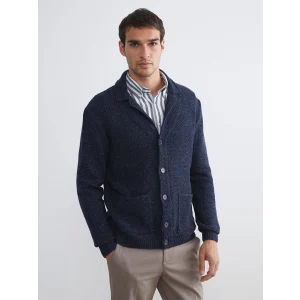 SOUTHBLUE Lacivert Standart Kalıp Ceket Yaka Erkek Triko Hırka