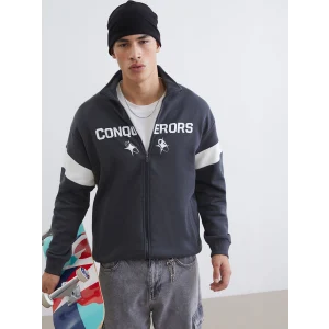 XSIDE Antrasit Rahat Kalıp Dik Yaka Erkek Fermuarlı Sweatshirt