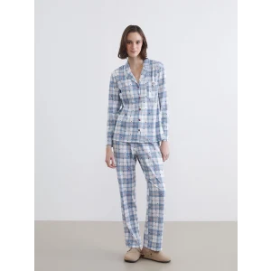 LCW Young Mavi Gömlek Yaka Ekose Kadın Pijama Takımı