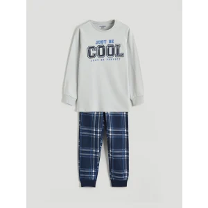 LCW Kids Gri Bisiklet Yaka Baskılı Erkek Çocuk Pijama Takım