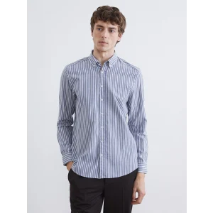 SOUTHBLUE Lacivert Regular Fit Uzun Kollu Çizgili Erkek Gömlek