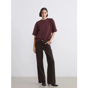 LCW Jeans Kahverengi Beli Kemerli Wideleg Kadın Jean Pantolon