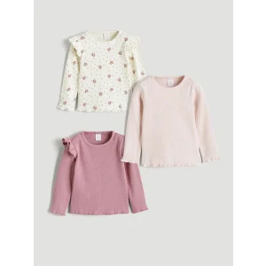 LCW baby Ekru Bisiklet Yaka Kız Bebek Tişört 3lü