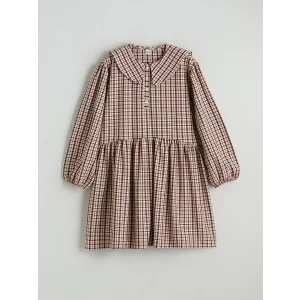 LCW Kids Bordo Bebe Yaka Ekose Kız Çocuk Elbise