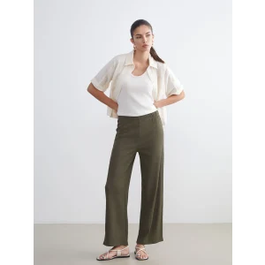 LCWAIKIKI Classic Haki Beli Lastikli Dokulu Kadın Pantolon