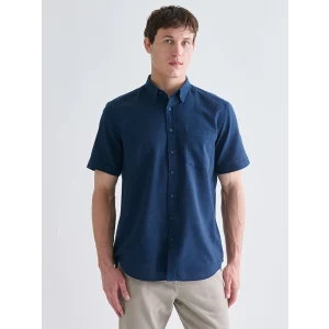 LCWAIKIKI Classic İndigo Regular Fit Kısa Kollu Armürlü Erkek Gömlek