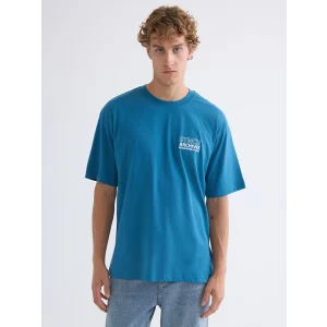 XSIDE Mavi Bisiklet Yaka Baskılı Penye Erkek Tişört