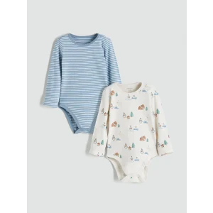 LCW baby Bej Bisiklet Yaka Erkek Bebek Çıtçıtlı Bodysuit 2li