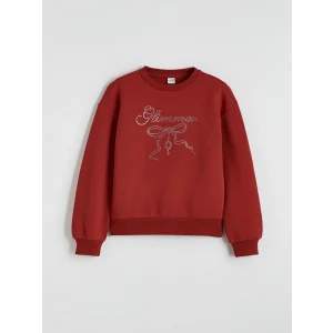 LCW Kids Kırmızı Bisiklet Yaka Taşlı Kız Çocuk Kalın Sweatshirt