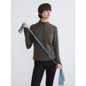 KOOR SPORT Haki Dik Yaka Parmak Geçmeli Kadın Fermuarlı Sweatshirt