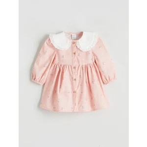 LCW baby Pembe Bebe Yaka Çiçekli Kadife Kız Bebek Elbise