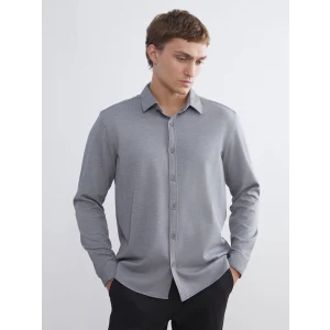 LCW Vision Gri Slim Fit Uzun Kollu Erkek Gömlek