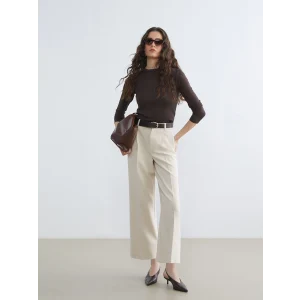 LCW Vision Bej Beli Kemerli Geniş Paça Kadın Pantolon