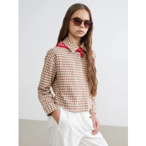 LCW Kids Kahverengi Ekose Kız Çocuk Gömlek