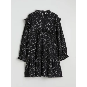 LCW Kids Siyah Dik Yaka Puantiyeli Kız Çocuk Elbise