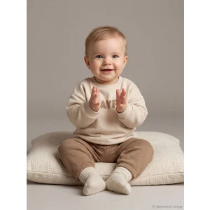 LCW baby Bej Yazı Baskılı Erkek Bebek Sweatshirt ve Eşofman Altı