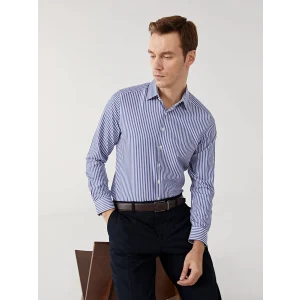 LCW BUSINESS Lacivert Slim Fit Uzun Kollu Çizgili Poplin Erkek Gömlek
