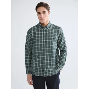 LCWAIKIKI Classic Haki Regular Fit Ekose Gabardin Erkek Gömlek