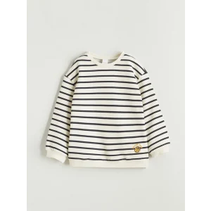 LCW baby Ekru Bisiklet Yaka Çizgili Erkek Bebek Sweatshirt