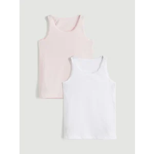 LCW Kids Beyaz Bisiklet Yaka Kız Çocuk Atlet 2li