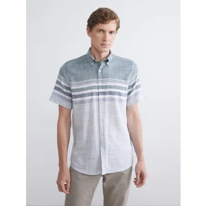 LCWAIKIKI Classic Yeşil Regular Fit Kısa Kollu Çizgili Armürlü Erkek Gömlek