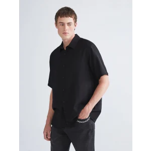 XSIDE Siyah Regular Fit Kısa Kollu Viskon Erkek Gömlek