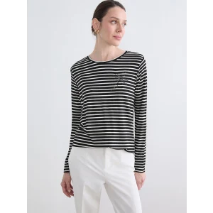 LCW Grace Siyah Bisiklet Yaka Çizgili Kadın Tişört