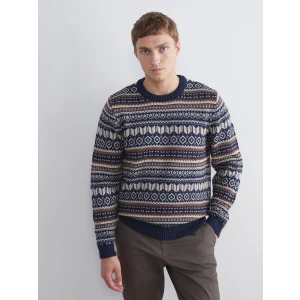 LCWAIKIKI Classic Lacivert Bisiklet Yaka Desenli Erkek Triko Kazak