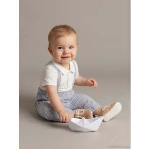 LCW baby Ekru Polo Yaka Erkek Bebek Tişört Ve Askılı Pantolon 2li